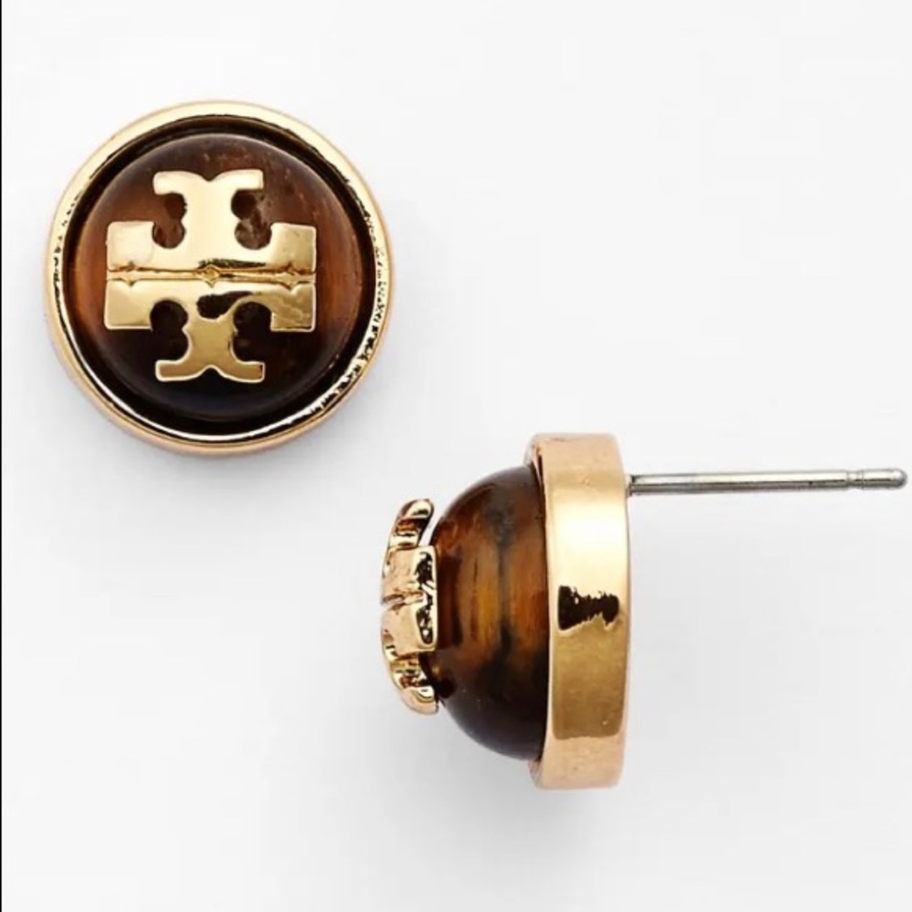 Tory Burch Tiger Eye Logo Raised Earrings